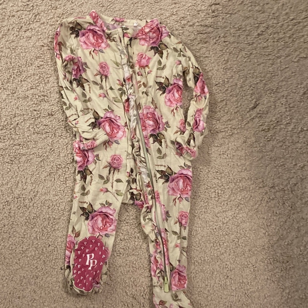 Posh Peanut Floral Kids Footie - Pink and Cream